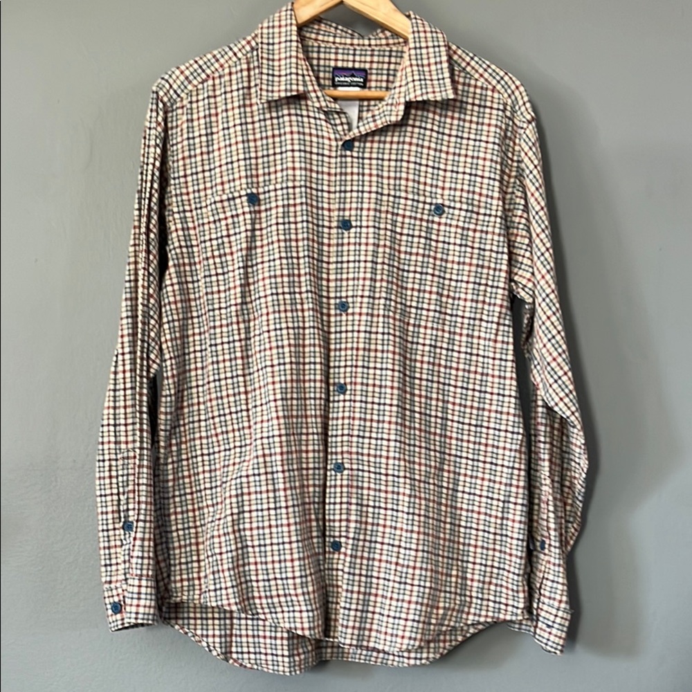 Patagonia Tan and Blue Casual Button Down Shirt
